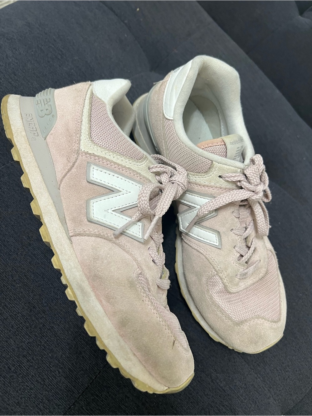 New Balance Pink Suede & Mesh Sneakers with White N Logo